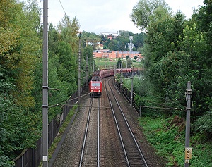 Blick von der Thürheimerstraße Richtung Norden zur Abzweigung von der Westbahn