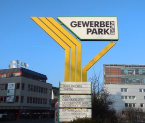Gewerbepark Urfahr, Schild an der Peuerbachstraße
