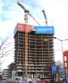Quadrill-Tower, Baufortschritt Anfang Jänner 2024