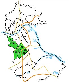 Bezirke im Stadtteil Waldegg, Bindermichl trägt die Nummer 4.